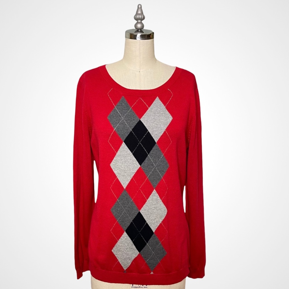 Talbots Red Argyle Crewneck Sweater Medium NWT - Picture 2 of 9